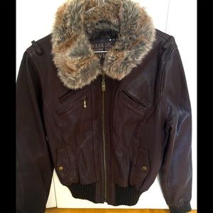 Brown genuine leather bomber for women size M-L
